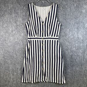 J. Crew Striped Sleeveless V-Neck Button-Up Shift Dress Nautical Coastal Blue 4